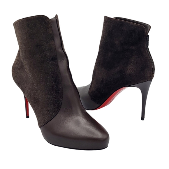 Christian Louboutin Gaetanina Suede & Leather Paneled Ankle Boots Brown 37 - Picture 15 of 16